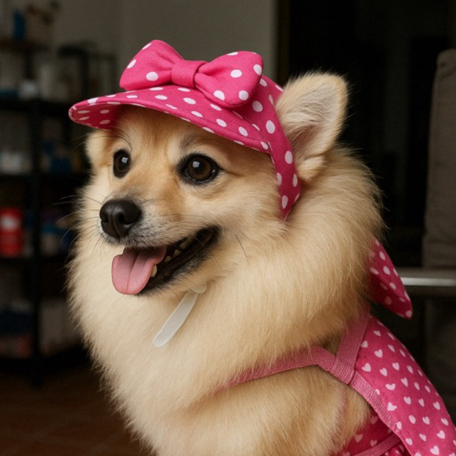 Bone Pet Rosa Poa Ajustavel de Tecido Cachorro Gat