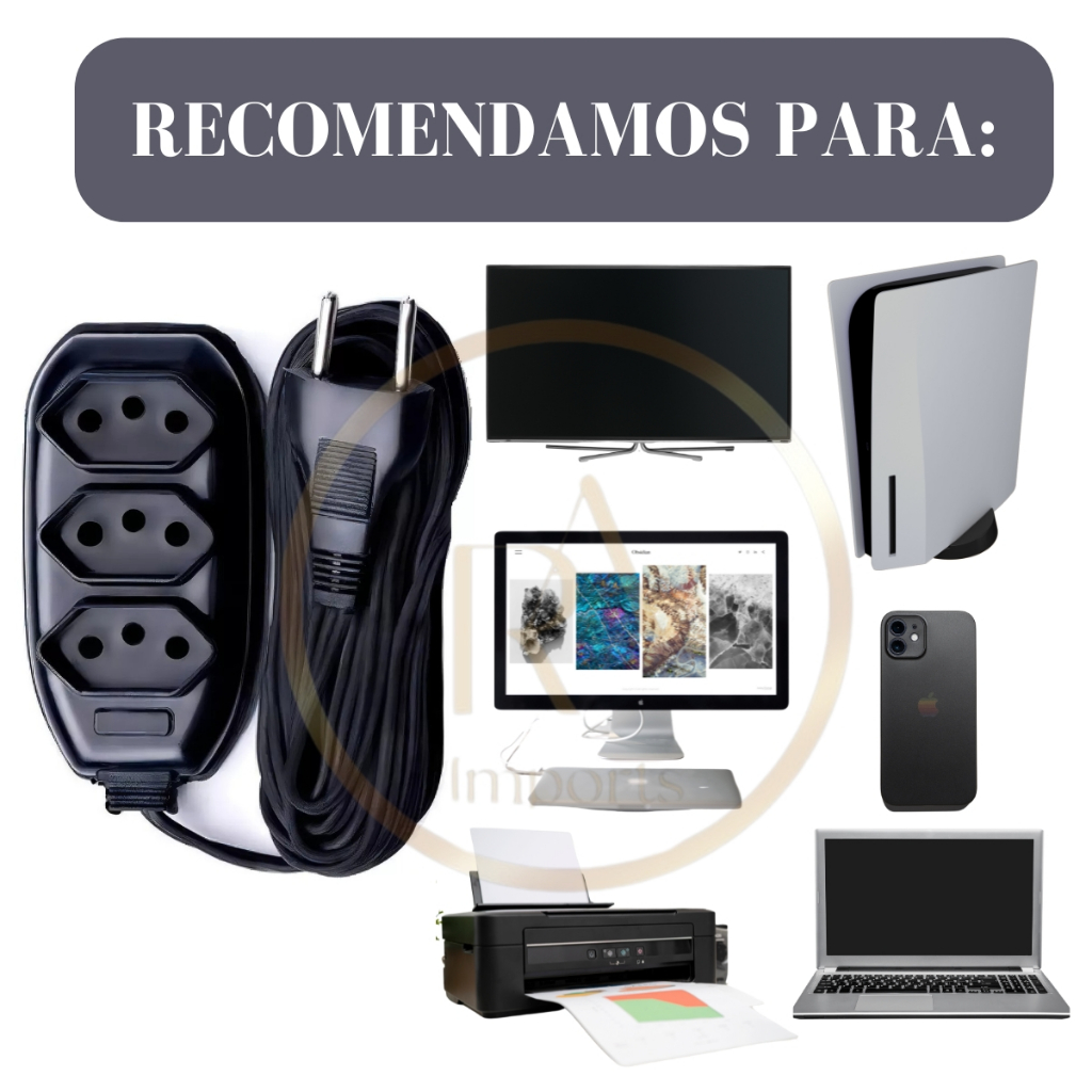 Extensão Elétrica 2, 3, 5 ou 10 METROS – BIVOLT 110/220V 10A TRIPOLAR RESISTENTE COR PRETA