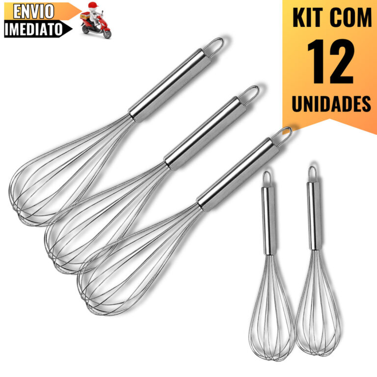 Kit 12 Batedores de Ovos e Massas 30cm em Aço Ino