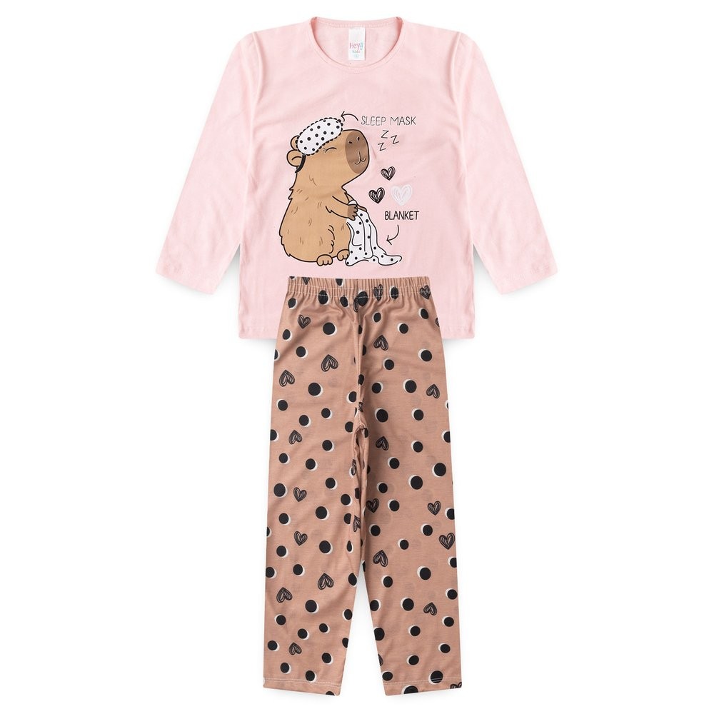 PIJAMA INFANTIL FEMININO CAPIVARA COM PUNHO