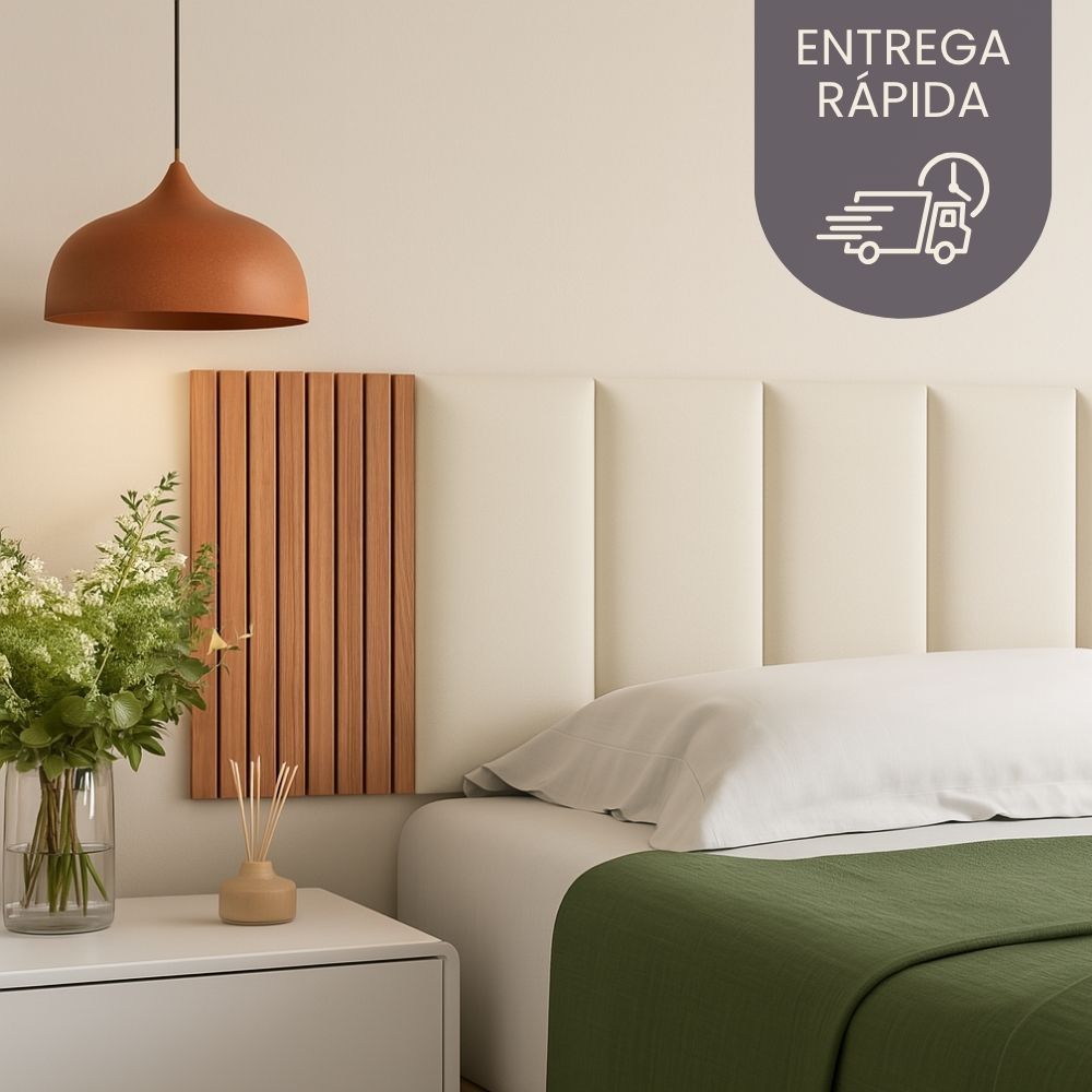 Kit Até 12 Peças Cabeceira Estofada + Ripado Premium Modular Cama Box Completo
