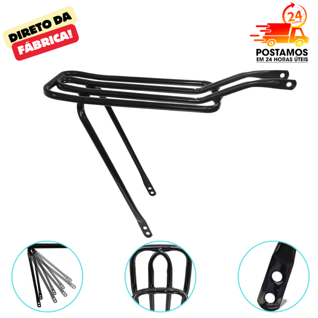 Bagageiro Tubular Traseiro Preto De Bike Aro 26 Aro 26 24
