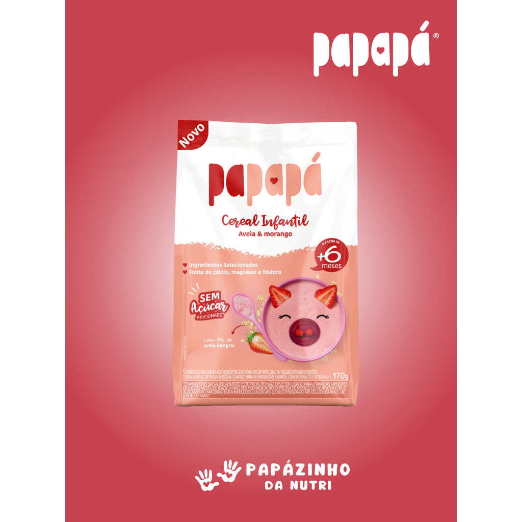 Cereal Infantil Sem Açúcar Aveia e Morango SACHE – Papapá 170g