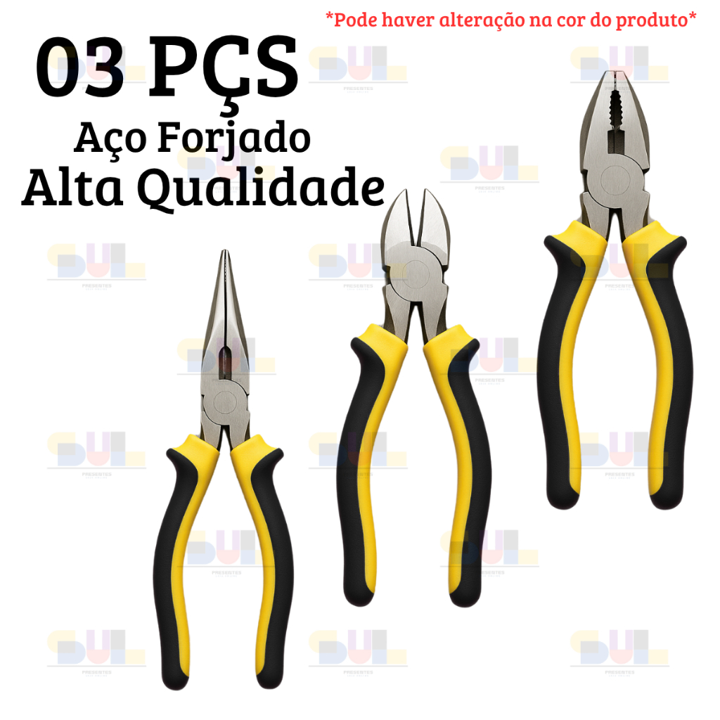 Kit 3 Alicates em AÇO FORJADO Universal Corte e Bico Linha RESISTENTE