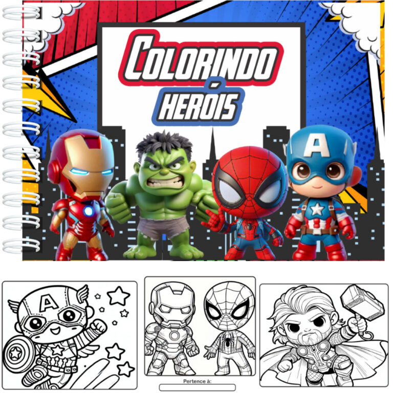LIVRO DE COLORIR HERÓIS CAPA DURA A5 50F 180G + A