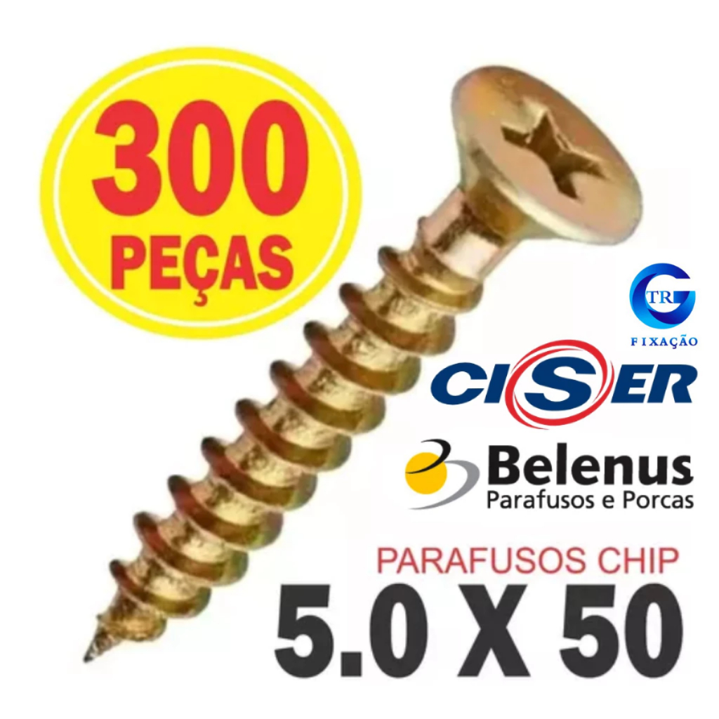 Caixa de Parafuso  5.0 X 50 300 Unidades Chipboard Cabeça Chata Para Madeira Moveis MDF Drywall