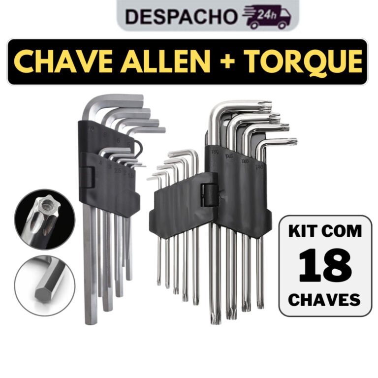 Jogo de Chave Torx + Jogo Allen Curta Kit com 18 P
