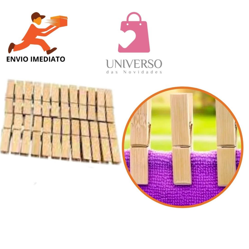 Prendedor De Roupas Pregador Madeira Pacote Com 12 Unidades
