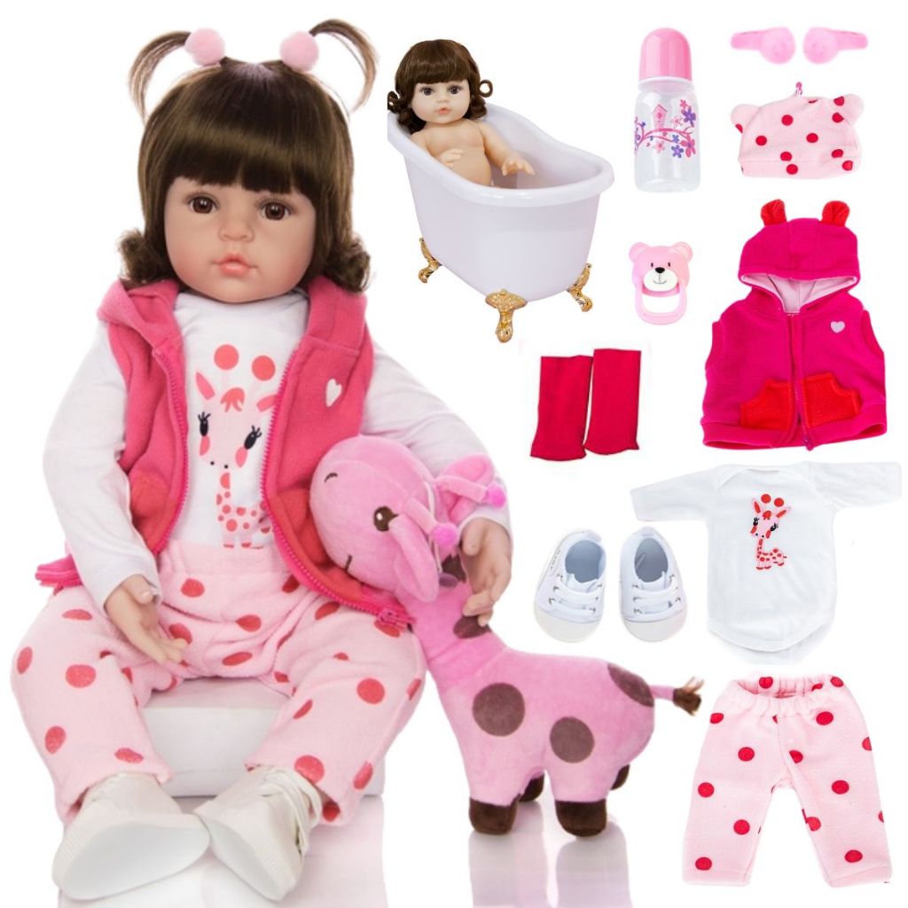 Boneca Bebê Reborn Girafinha Luxo Nova Realista Pode Dar Banho Envio Imediato