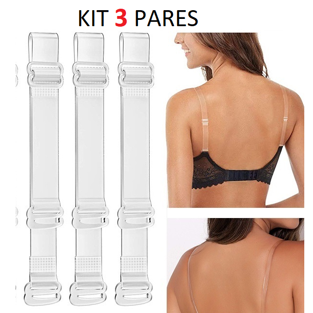 kit 3 pares de alça transparente para sutia alça