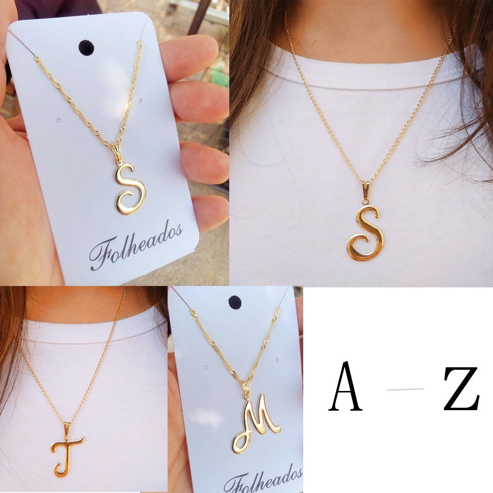 Colar Corrente Aço ou Folheado nome inicia letra A B C D E F G H I J K L M N O P Q R S T U V W Prate