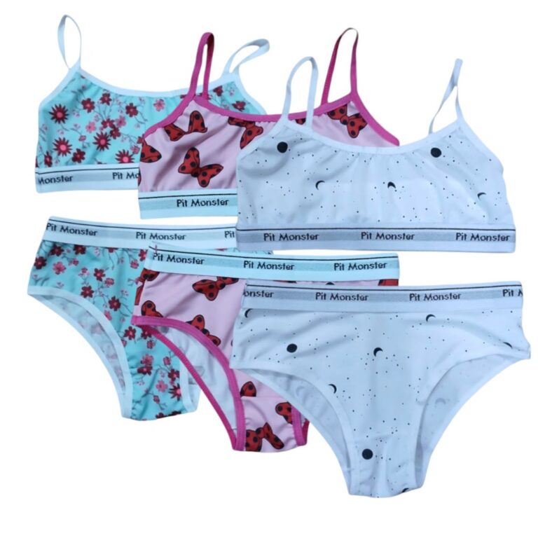 Kit 3/2/1 Conjunto Infantil Lingerie Juvenil Top e
