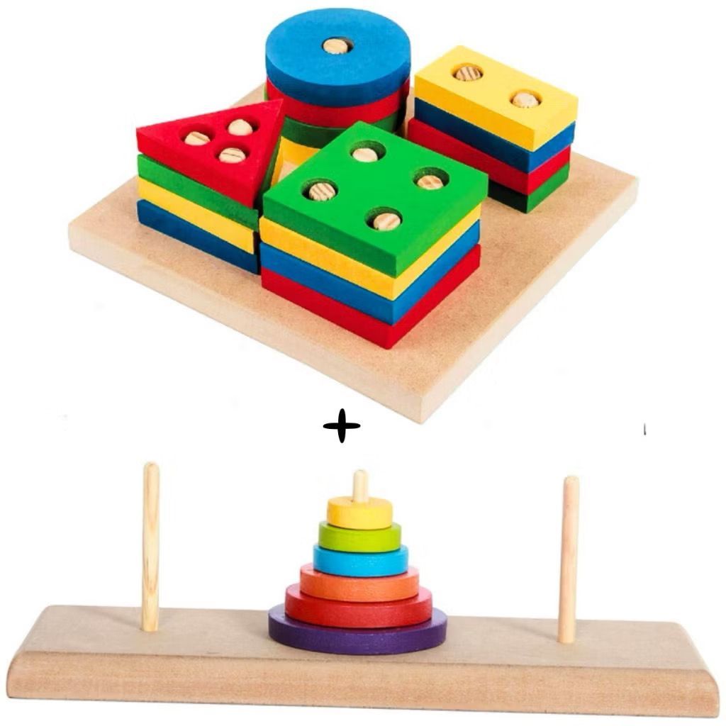 Kit Educativo Torre de Hanói + Formas Geométricas | Montessori, Autismo, TDAH, Coordenação MDF/EVA