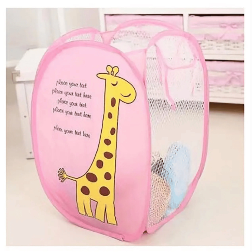 Cesto Dobrável Infantil Girafa para Brinquedos e Roupas Personagens Tela Resistente 50cm