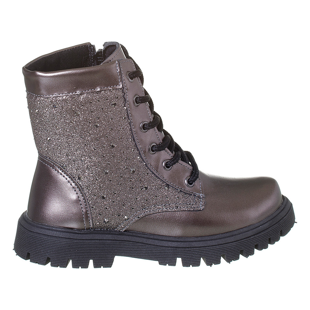 Bota Coturno Infantil Feminino Glitter Brilho Prata Velho Tratorada Confortável Original