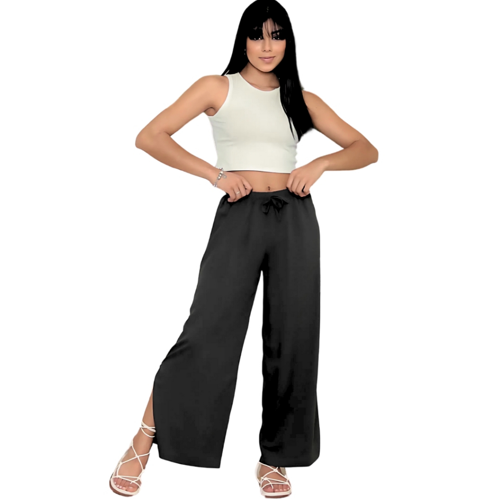 Calça Pantalona tecido Duna Infantil Feminina juvenil menina com elastano e larga moda casual infant