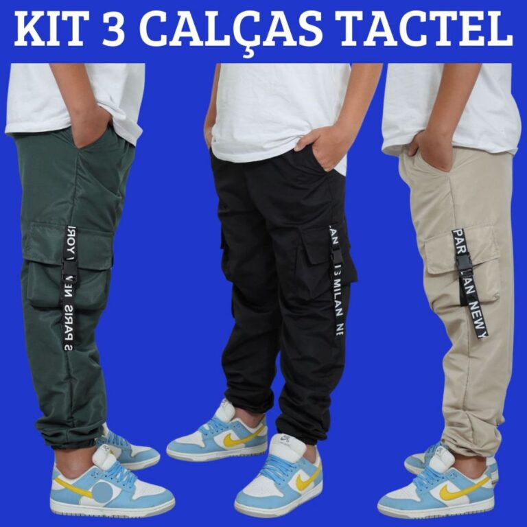Kit 3 Calça Juvenil Jogger Cargo Infantil Menino 