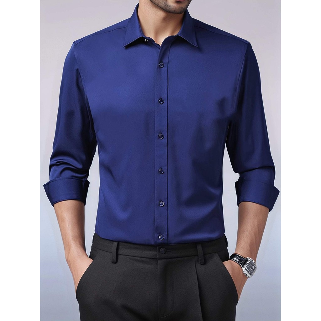 Camisa masculina casual de negócios de manga longa de alta qualidade, feita de 100%microfibras ultra
