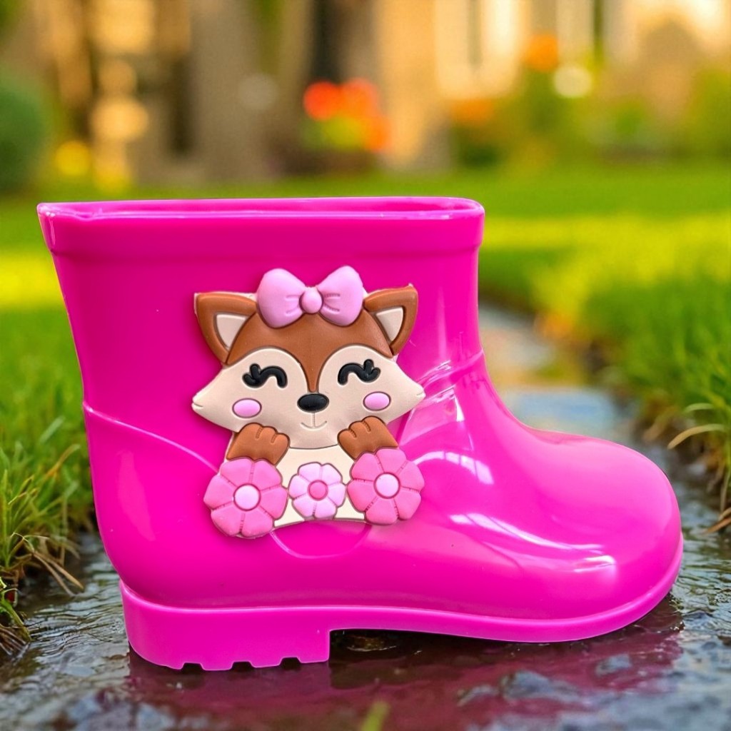 Galocha Infantil Menina Colorida Feminina Glitter Flores Bota Criança Delicada Leve Confortável