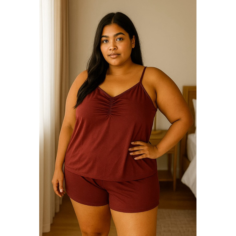 Baby Doll Plus Size em Poliéster Liso Short Doll Feminino Adulto.