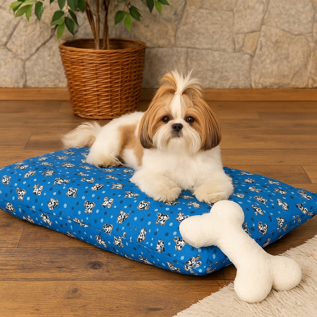 Cama Pet 55×70 Almofada com Zíper Ossinho 24cm Tecido Sherpa e TNT Lavável para Cachorros Gatos Alta