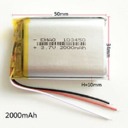 Bateria 3.7v 2000 Mah 10mm X34mm X50mm 3 Fios 1034
