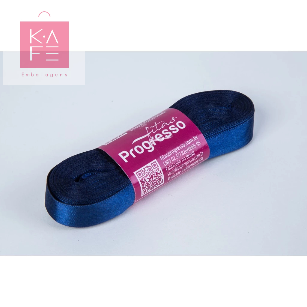 Fita de Cetim Azul Marinho Cor 215 – 01 unidade – Progresso – Kafe Embalagens
