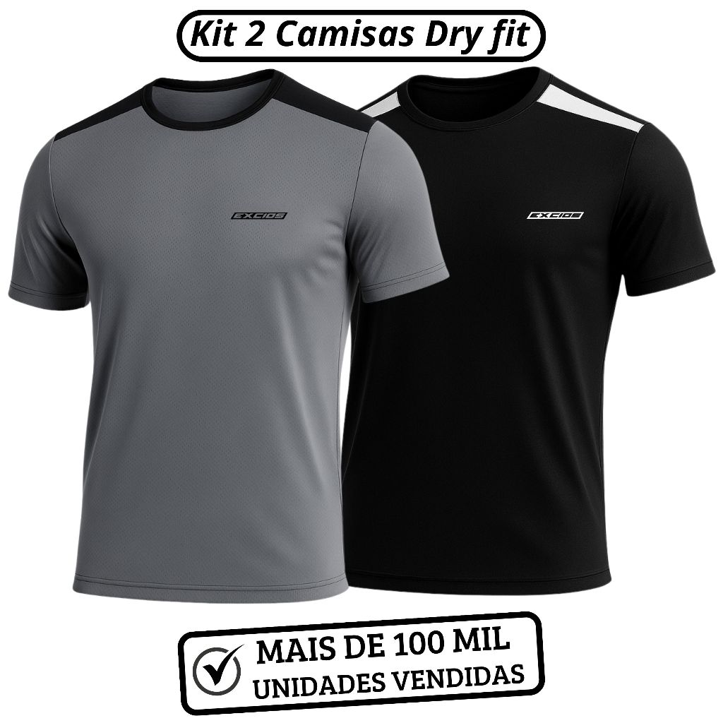 Kit 2 Camisas Dry Fit Esportiva Camiseta Masculina Academia Treino Musculação