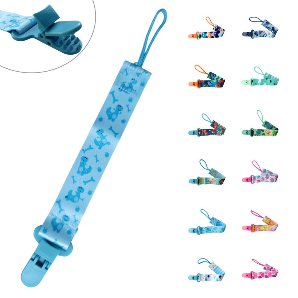 Prendedor de Chupeta Bebê Estampas Menino Menina Modelo em Fita Clipe Seguro Prende Fácil