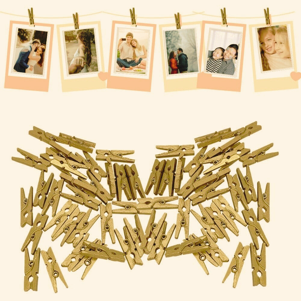 30 Mini Pregador Mini Prendedor de Madeira Dourado 2,5cm Fotos Pendurar Enfeite Fotografia Cartão Re