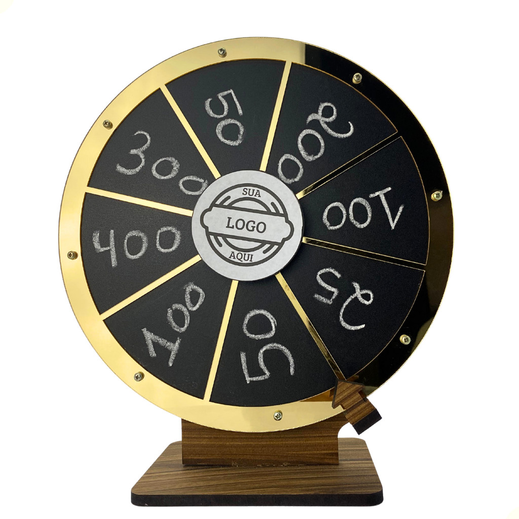 Roleta Da Sorte Portátil Premios Sorteio Acrílico Dourado