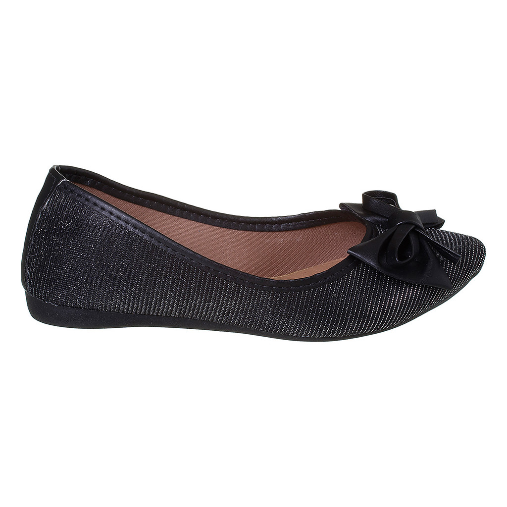 Sapatilha Infantil Feminina Com Laço Brilho Glitter Princesa Preto