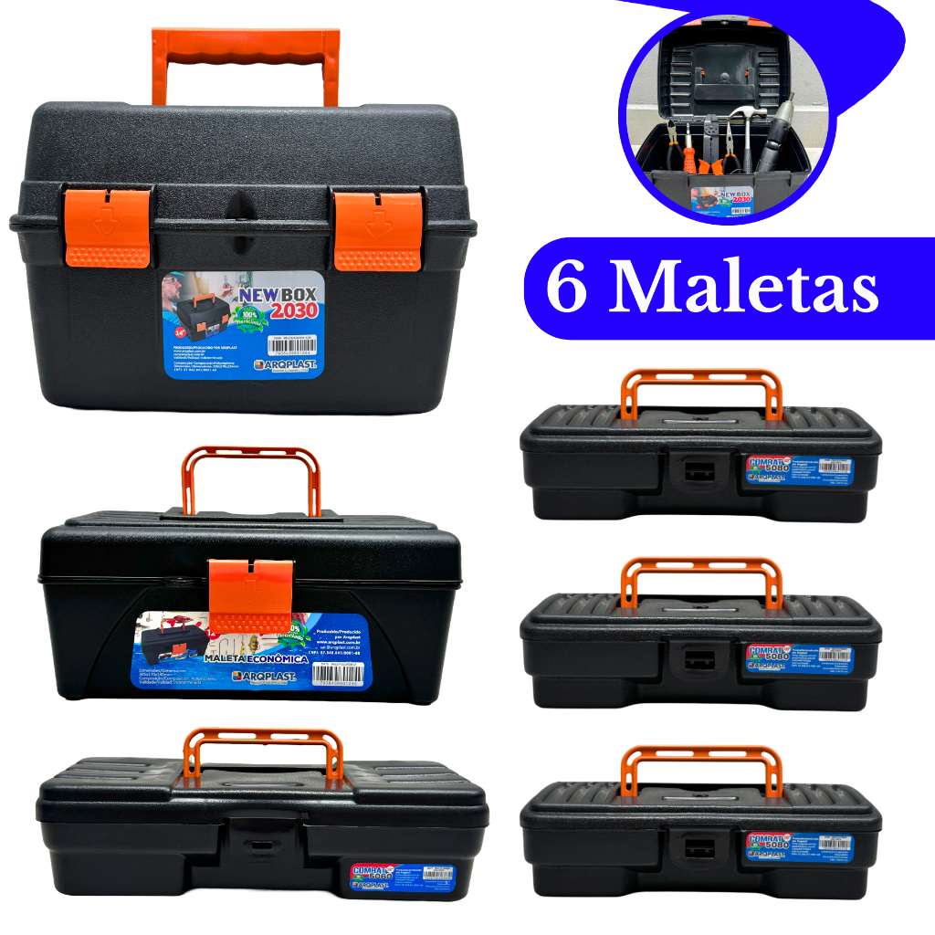 Kit até 6 Maletas Ferramentas Caixas Reforçadas Pequena Grande Caixa Mecânico Reforçada