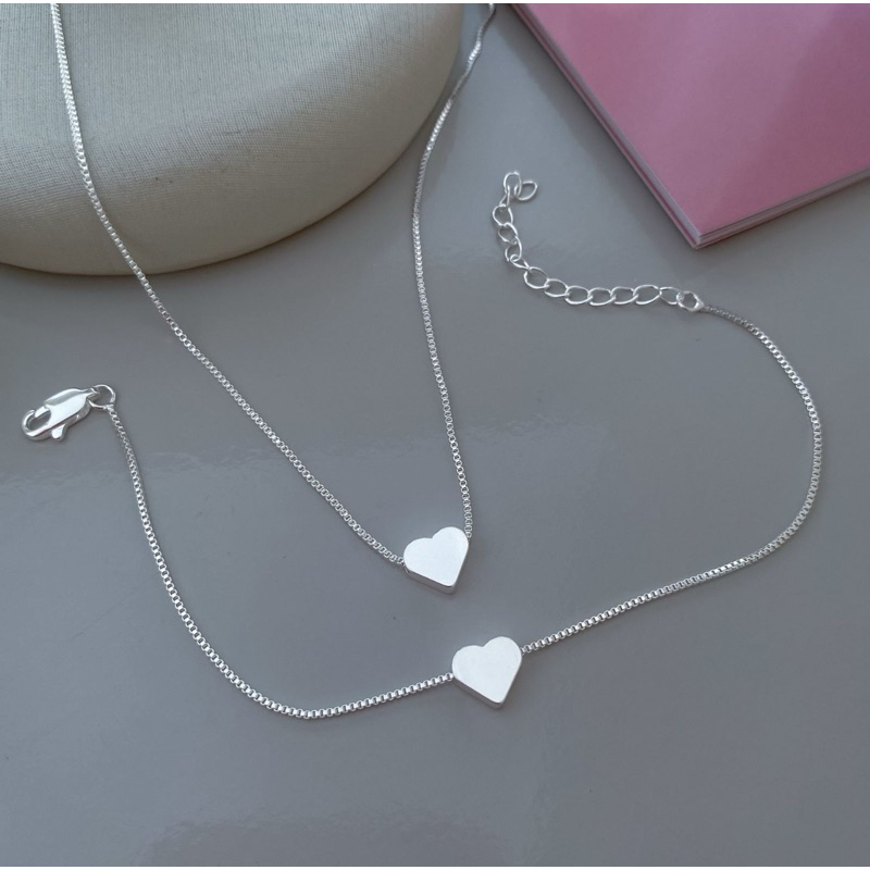 conjunto coração pulseira e colar