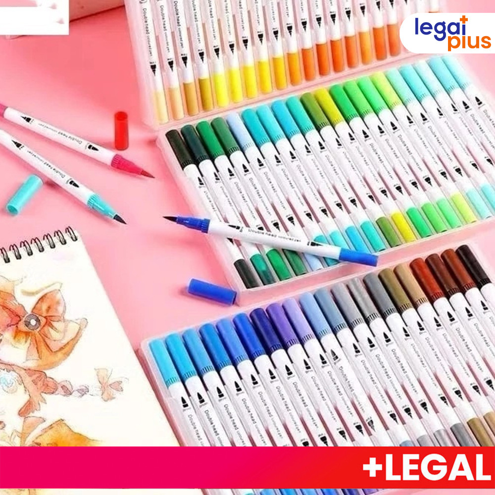 Kit 12/24/36/48/60 Canetas 2 em 1 Brush Lettering e Ponta Fina Dual Pen Canetinha Colorir Desenho