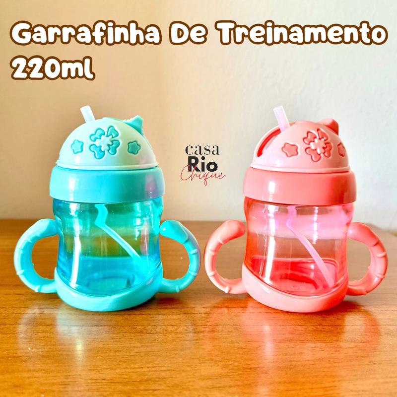 Garrafa de Água Infantil 220ml Copo de Treinamento para Bebê com Alça e Bico de Silicone Garrafinha