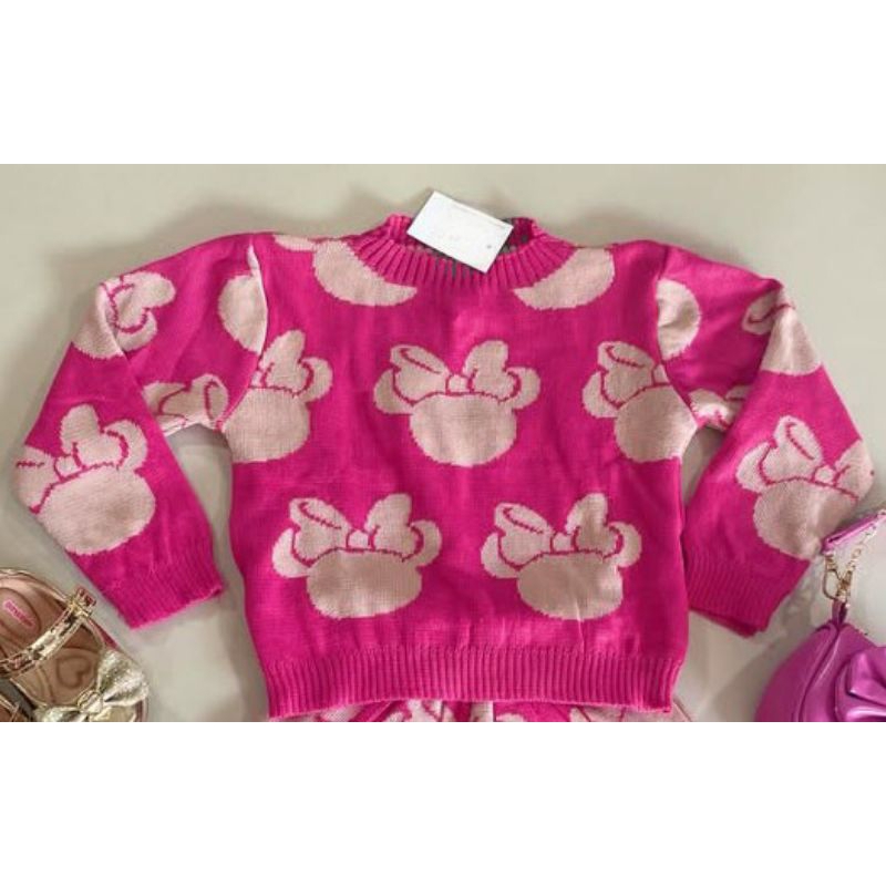 Suéter Tricot infantil Minnie mouse 2 ao 10