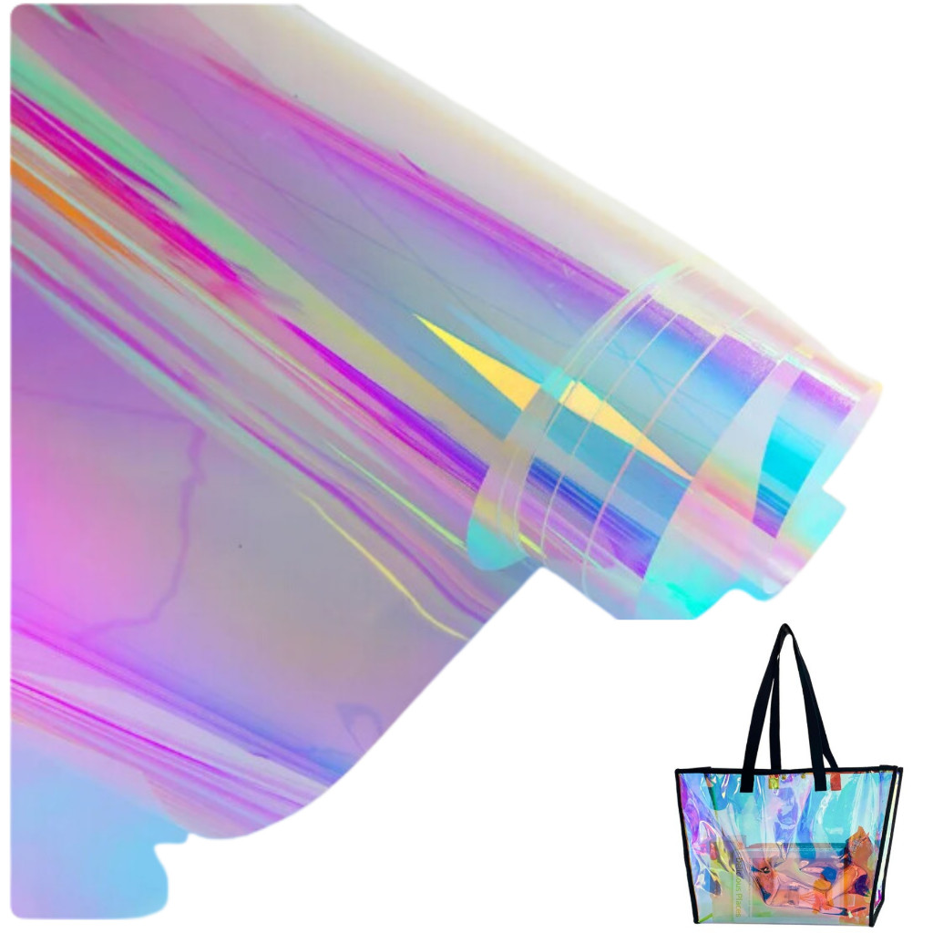 Plastico Cristal Transparente Holografico Furta–cor Efeito Camaleao para Bolsas Enfeites Toalhas de