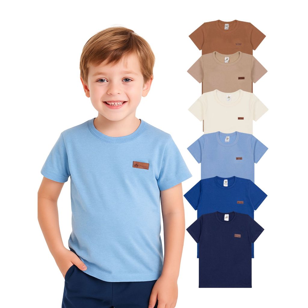 Kit com 6 Camisetas Básicas Infantil para Meninos Versátil Confortável e Coloridas Criança Casual De