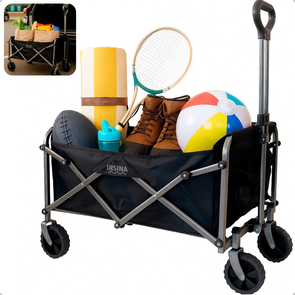 Carrinho Dobrável Multiuso 120L com Rodinhas Transporte Multifuncional Vagão Pet Camping Compras