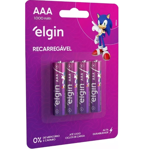 Pilha Aaa 1000 Mah Elgin Recarregavel (palito) Pac