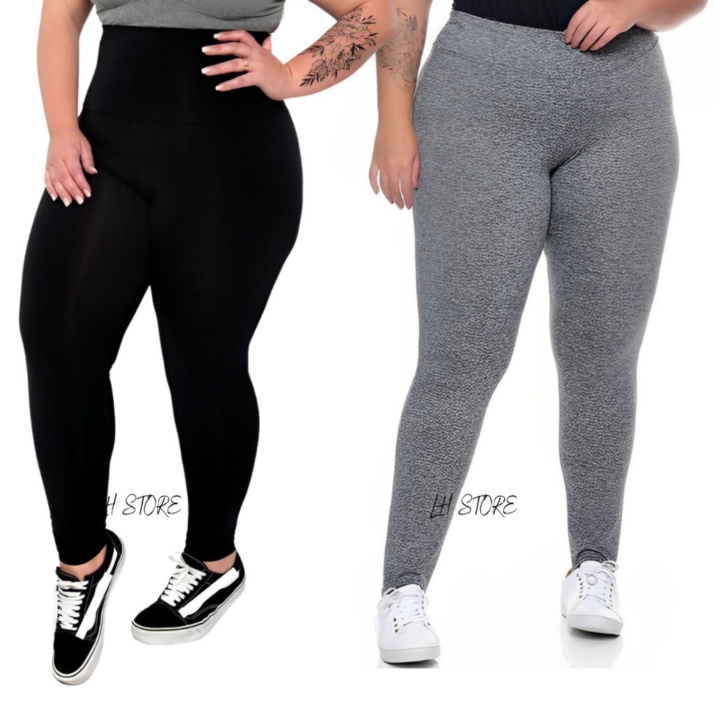 Kit 2 Calça Plus Size Legging Flanelada Forrada Frio Inverno Academia Moda Plus