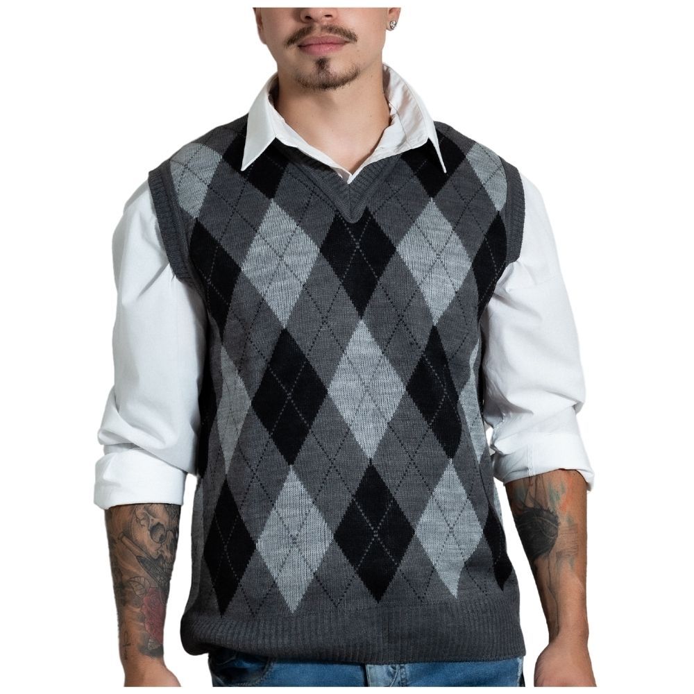 Colete Social Preto Masculino Gola V Tricô Colete Pulôver de Tricot