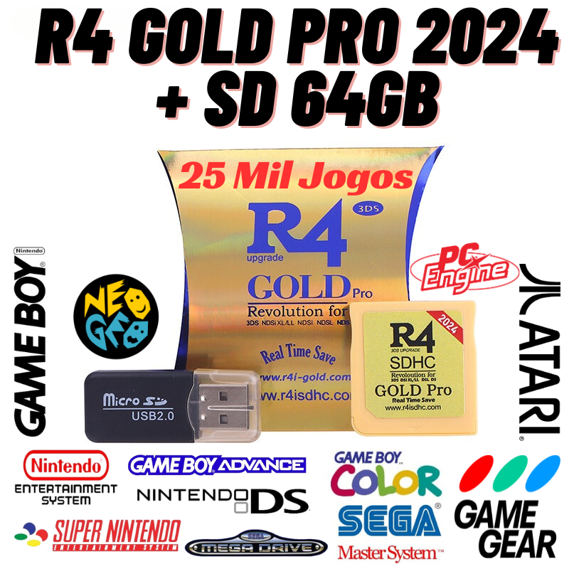 Cartão Cartucho R4 Gold Pro 2025 Sd 64gb 25000 Ds 2ds 3ds