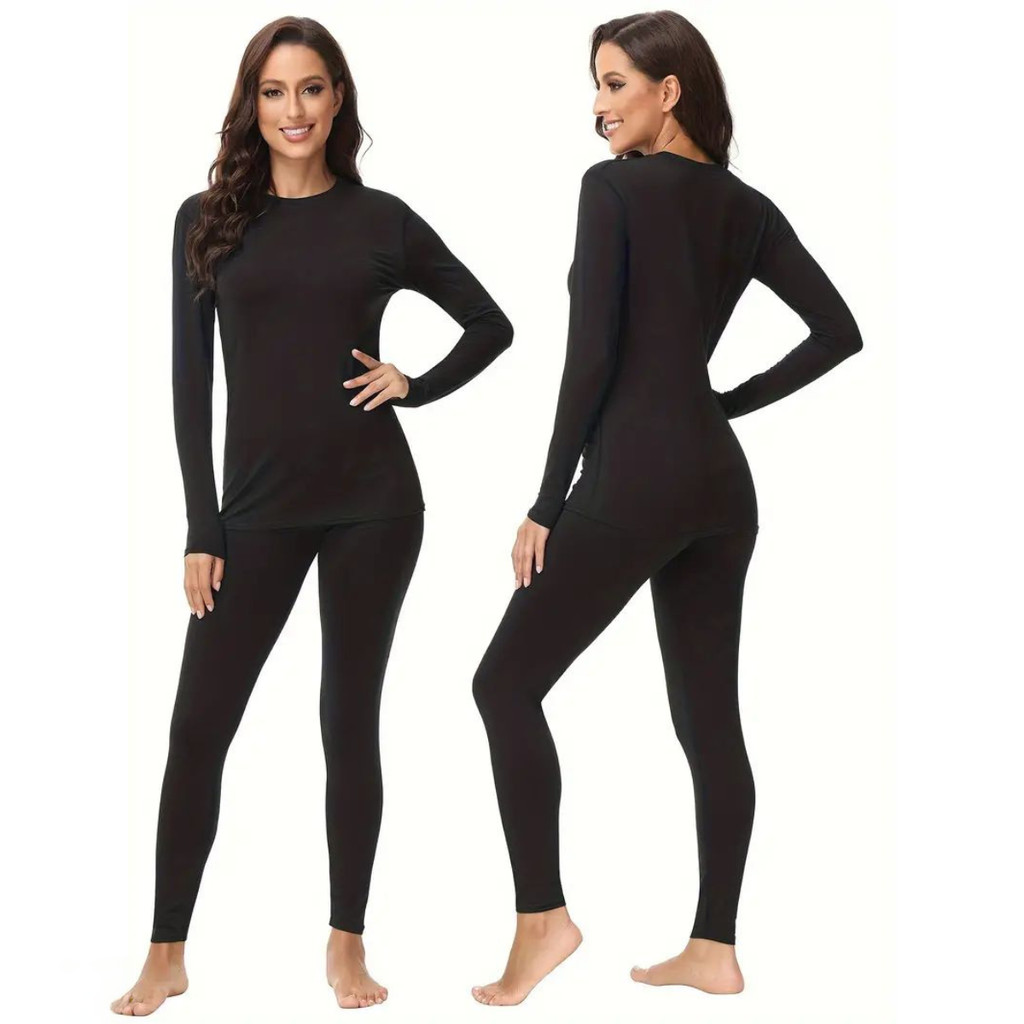 Kit Calça e Camisa Peluciada Térmica Segunda Pele Feminina Camiseta Termica Protecao Maxima UV+