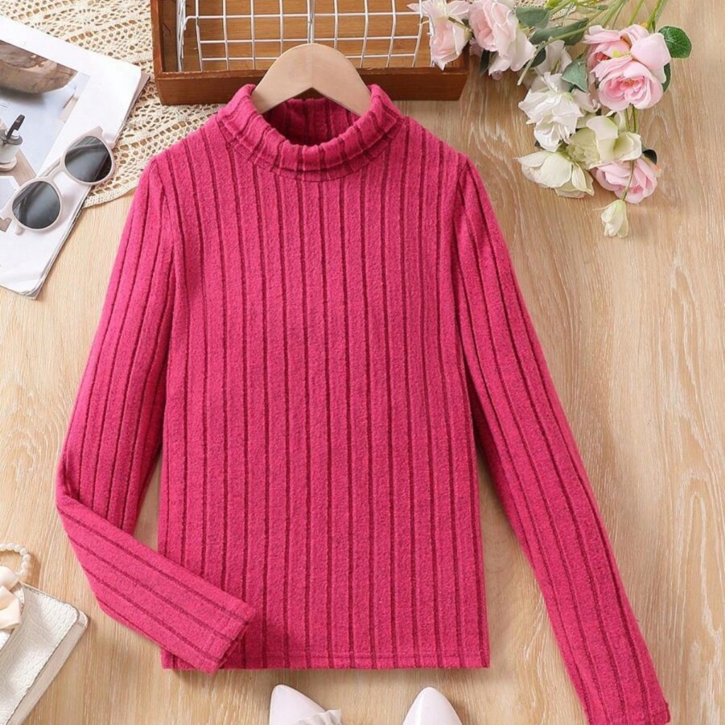 Blusa Tricô Canelado Juvenil Gola Alta Manga Longa Moda Inverno Unissex
