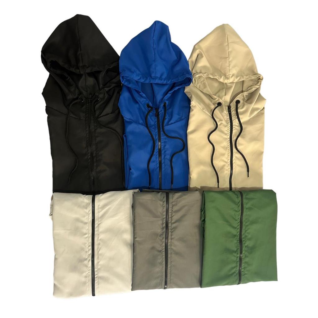 Corta vento semi forrado com capuz e bolso (unissex) liso. premium