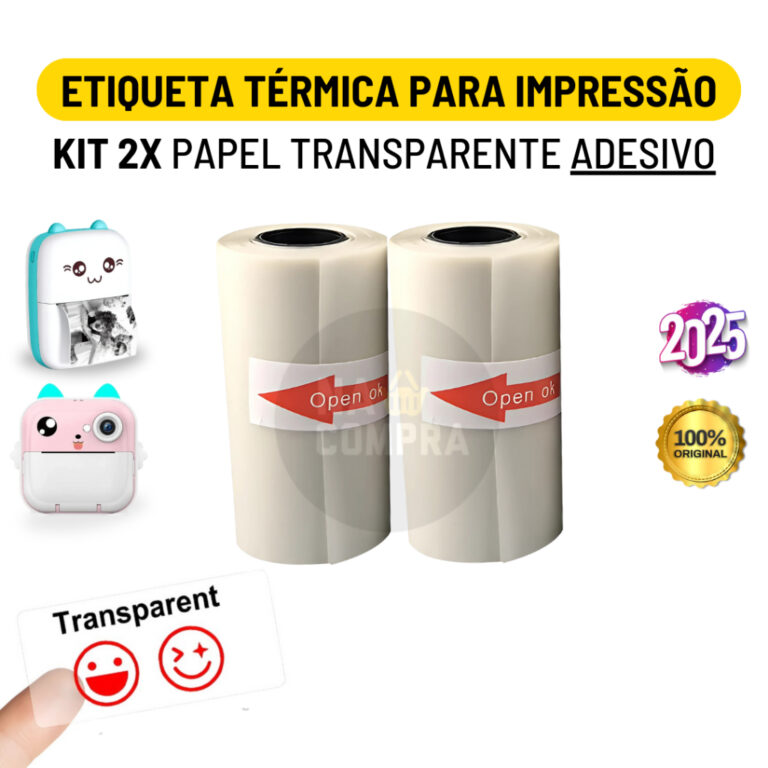 Kit 2 Rolo Etiqueta Adesiva Transparente Térmica 