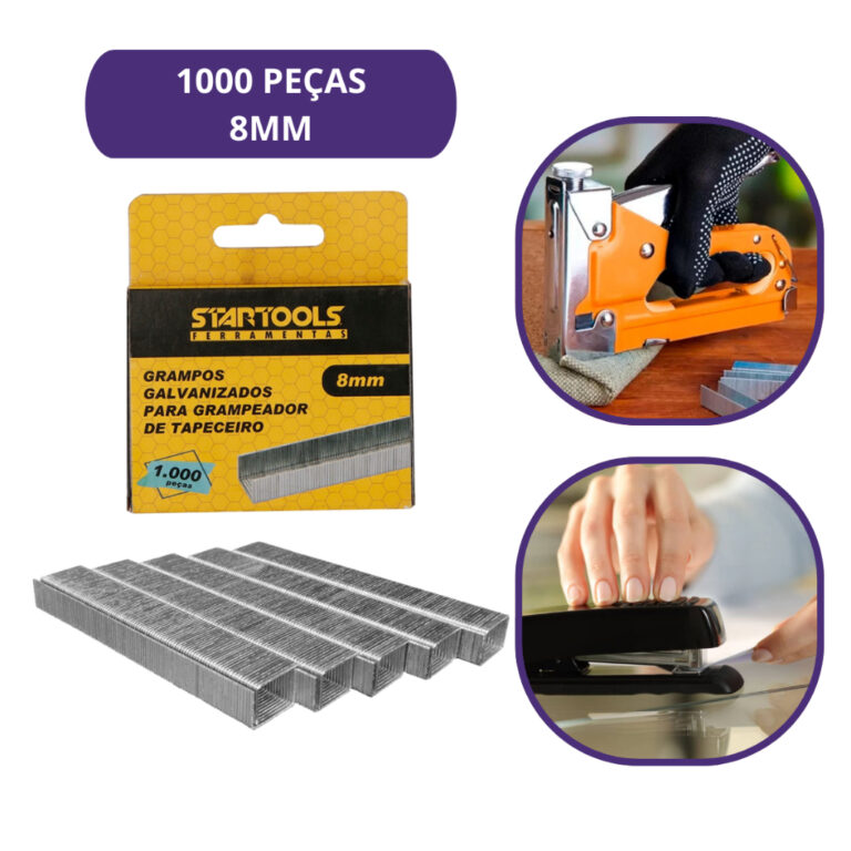Kit 1000 Grampos 8mm para Grampeador Normal e Tape