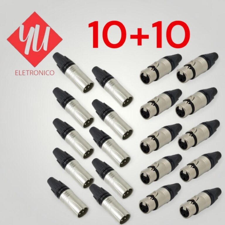 kit 20 Conector xlr cannon fêmea macho preto alta